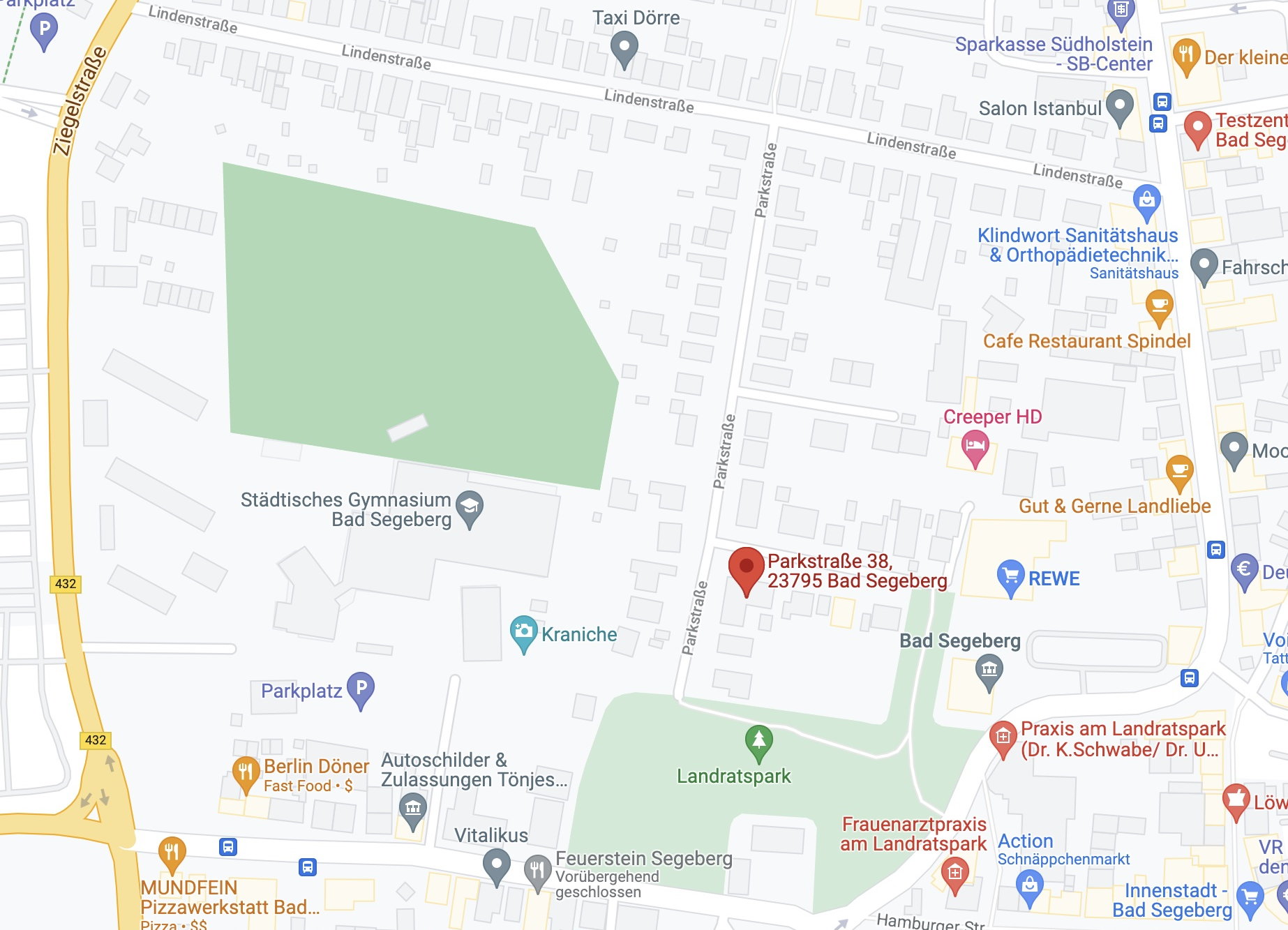 Karte von Parkstr. 38 im 23795 Bad Segeberg